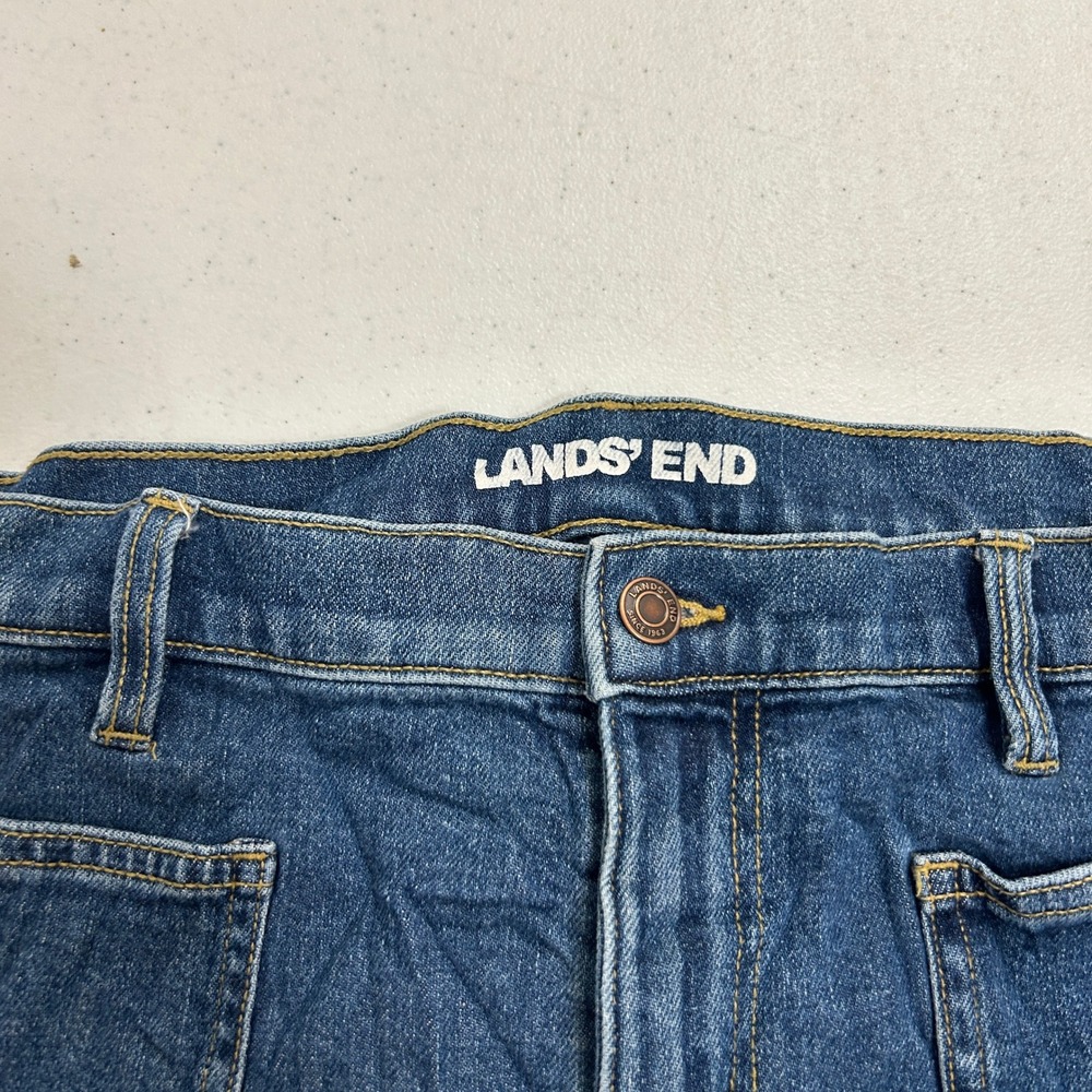Lands End Womens Size 14 Blue Medium Wash Wide Leg High Rise Patch Pocket Jeans